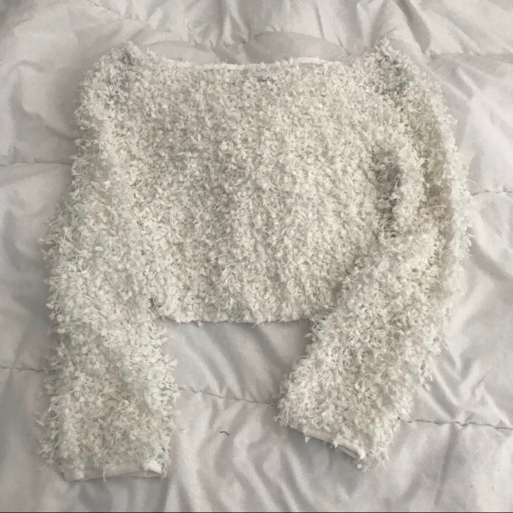 White popcorn textured sweater